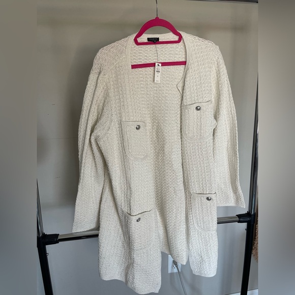 Talbots Sweaters - Talbots Ivory Textured Long Cardigan with Buttoned Pockets